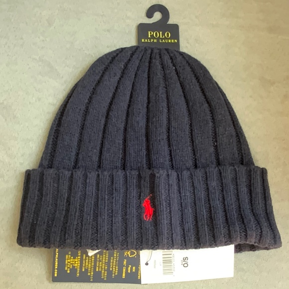 Polo Ralph Lauren Pony Men's Wool in Navy Blue Knit Hat Cuffed Beanie OS NWT - Picture 6 of 15